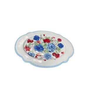 Pioneer Oval multi color floral 18"x13" ceramic serve display tray SKU 9790